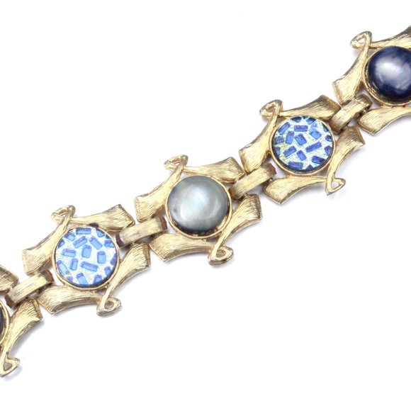 Vintage High End Couture Mixed Materials Mosaic Ceramic Brushed Bracelet - Picture 7 of 9